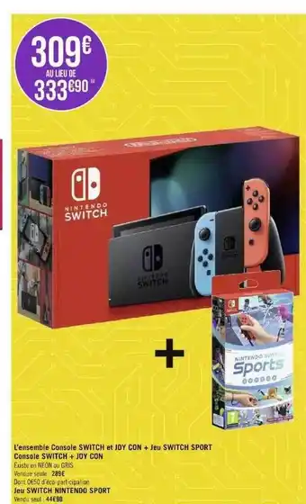 Géant Casino L'ensemble console switch et joy con + jeu switch sport console switch + joy con offre