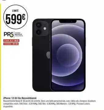 Géant Casino Iphone 12 64 go reconditionné offre