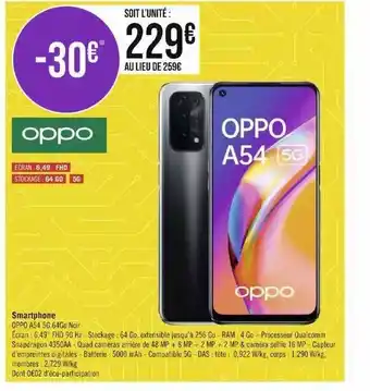 Géant Casino Smartphone oppo a54 5g 64go noir offre