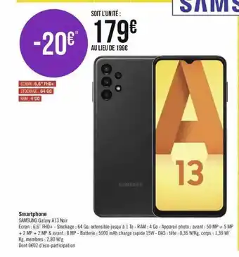 Géant Casino Smartphone samsung galaxy a13 noir offre