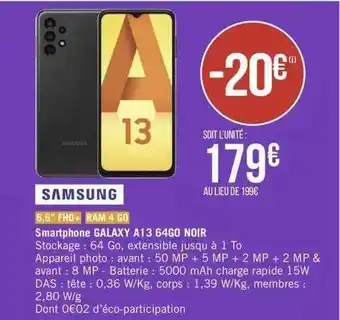 Géant Casino Smartphone galaxy a13 64 go noir samsung offre