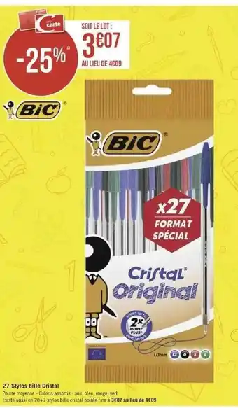Géant Casino 27 stylos bille cristal bic offre