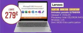 Géant Casino Ordinateur portable ultrabook ideapad 3 15iglo5 lenovo offre