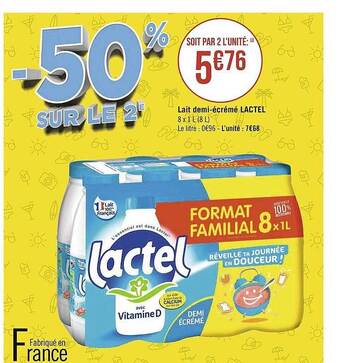 Géant Casino Lait demi-écrémé lactel offre