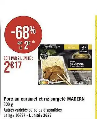Porc au caramel et riz surgelé madern