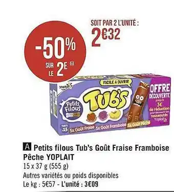 Géant Casino Petits filous tub's goût fraise framboise pêche yoplait offre