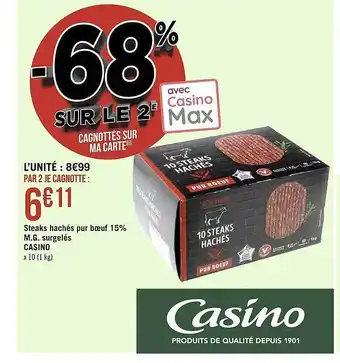 Géant Casino Steaks hachés pur boeuf 15% m.g. surgelés casino offre