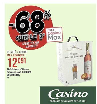 Géant Casino Aoc coteaux d'aix-en-provence rosé club des sommeliers offre