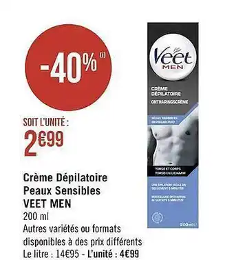 Géant Casino Crème dépilatoire peaux sensibles veet men offre