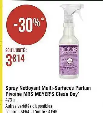 Géant Casino Spray nettoyant multi-surface parfum pivoine mrs meyer's clean day offre