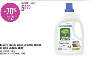 Géant Casino Lessive liquide peaux sensible famille et bébé l'arbre vert offre