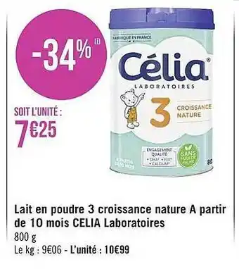 Géant Casino Lait en poudre 3 croissance nature à partir de 10 mois celia laboratoires offre