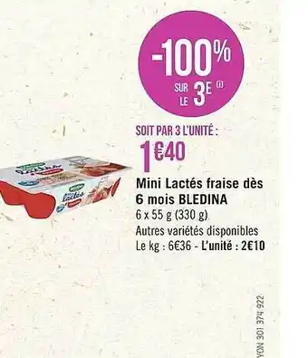 Géant Casino Mini lactés fraise dès 6 mois blédina offre