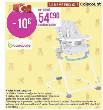Géant Casino Chaise haute compact badabulle offre