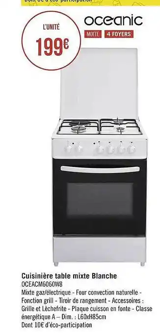 Géant Casino Cuisinière table mixte blanche oceanic offre