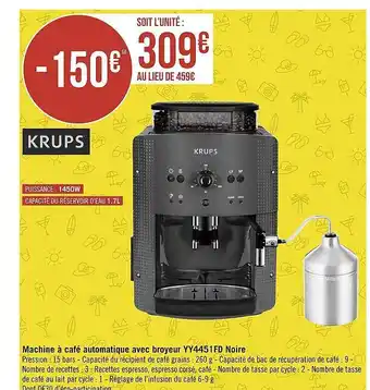 Géant Casino Machine à café automatique avec broyeur yy4451 noire krups offre