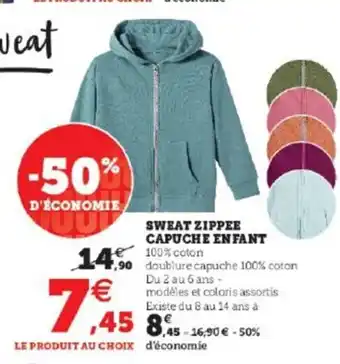Super U Sweat Zippee Capuche Enfant offre