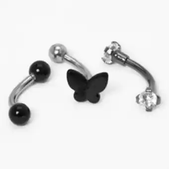 Claire's Clous d'oreilles cartilage papillon noir et couleur argentée - lot de 3 offre