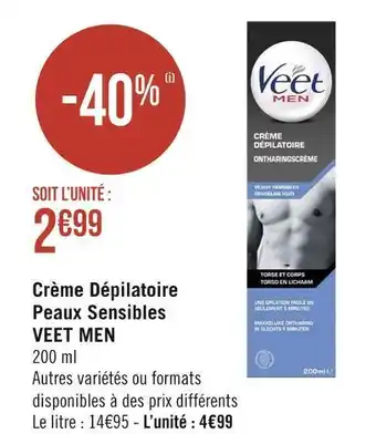 Géant Casino Veet men crème dépilatoire peaux sensibles offre