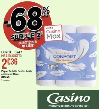 Géant Casino Casino papier toilette confort triple épaisseur blanc offre