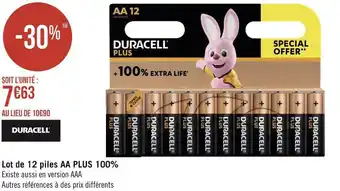 Duracell lot de 12 piles aa plus 100%