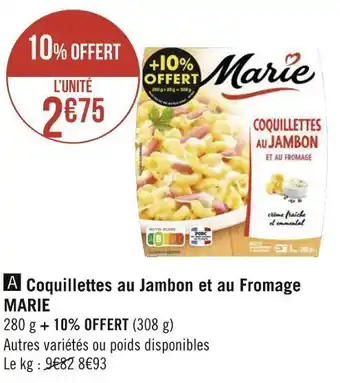 Géant Casino Marie coquillettes au jambon et au fromage offre