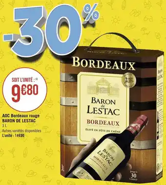 Géant Casino Baron de lestac aoc bordeaux rouge offre
