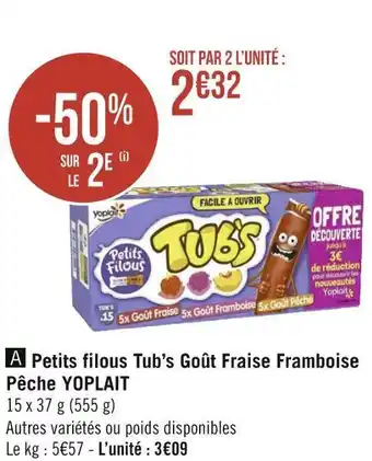 Géant Casino Yoplait petits filous tub’s goût fraise framboise pêche offre