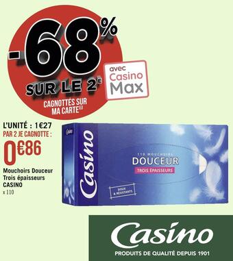 Géant Casino Casino mouchoirs douceur trois épaisseurs offre
