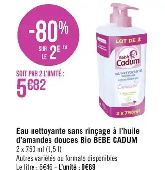 Cadum eau nettoyante sans rinçage à l’huile d’amandes douces bio bebe