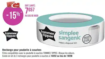 Géant Casino Tommee tippee recharge pour poubelle à couches offre