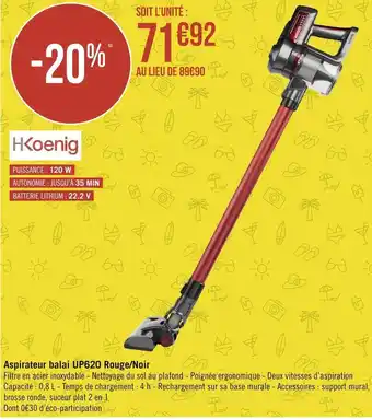 Géant Casino Aspirateur balai up620 rouge/noir offre