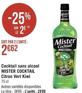 Géant Casino Mister cocktail cocktail sans alcool citron vert kiwi offre