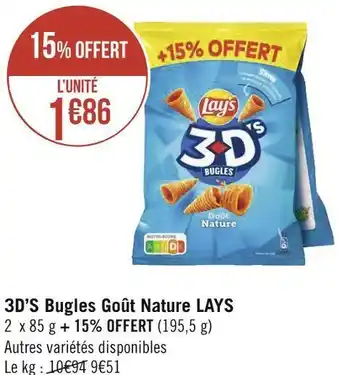 Géant Casino Lays 3d’s bugles goût nature offre