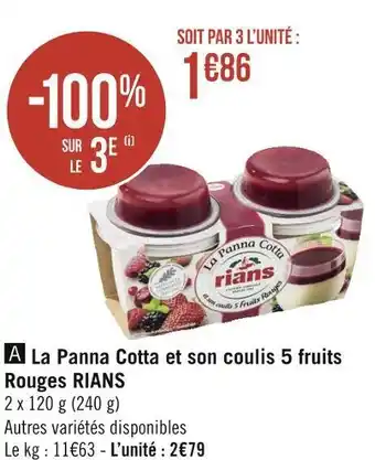 Rians la panna cotta et son coulis 5 fruits rouges