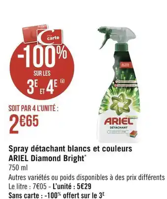 Géant Casino Ariel spray détachant blancs et couleurs diamond bright* offre