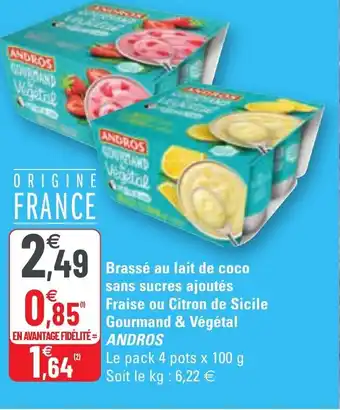 G20 Brassé au lait de coco sans sucres ajoutés fraise ou citron de sicile gourmand & végétal offre