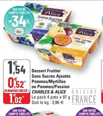 G20 Dessert fruitier sans sucres ajoutés pommes/myrtilles ou pommes/passion offre