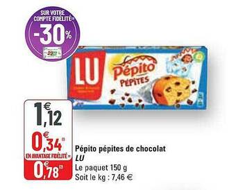 G20 Pépito Pépites De Chocolat Lu offre