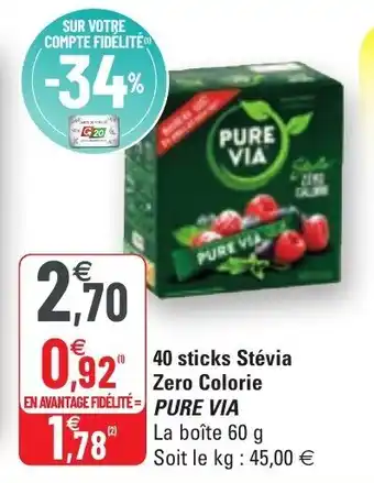 40 Sticks Stévia Zero Colorie