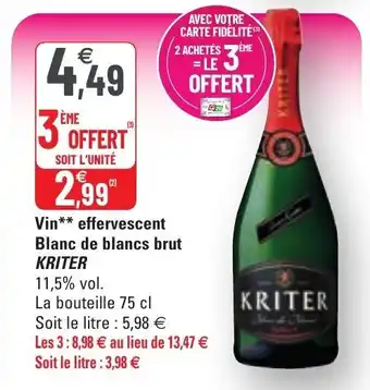 G20 Vin Effervescent Blanc De Blancs Brut Kriter offre