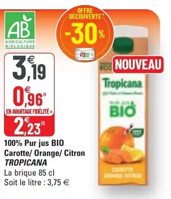 G20 100% Pur Jus Bio Carotte/Orange/Citron offre
