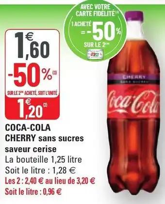 G20 Coca-Cola Cherry Sans Sucres Saveur Cerise offre