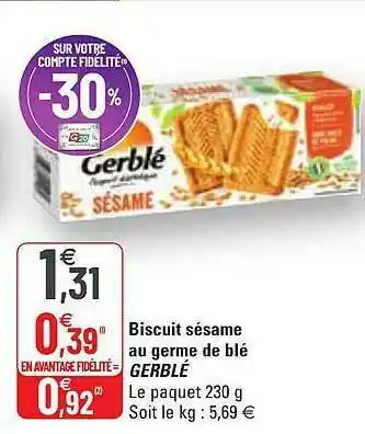 G20 Biscuit Sésame Au Germe De Blé Gerblé offre