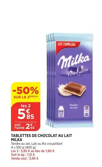 Bi1 MILKA tablettes de chocolat au lait offre