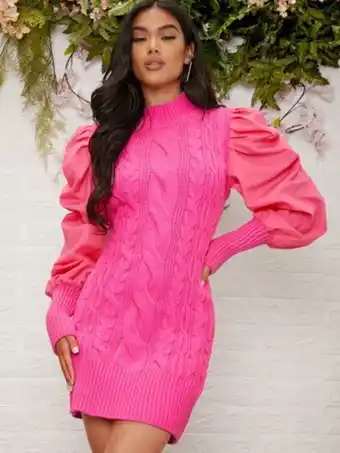 Robe pull manches gigot en tricot torsadé