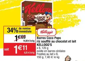 Cora x Carrefour KELLOGG'S barres coco pops riz soufflé au chocolat et lait offre