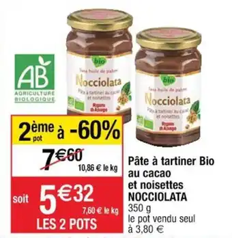 Cora x Carrefour NOCCIOLATA pâte à tartiner bio au cacao et noisettes offre