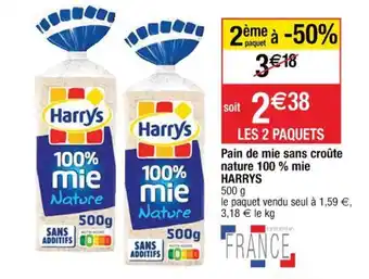 Cora x Carrefour HARRYS pain de mie sans croûte nature 100% mie offre