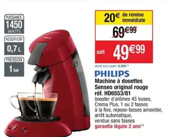Cora x Carrefour PHILIPS machine à dosettes senseo original rouge offre